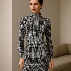 Sadie & Sage Plaid Maxi Dress in Black, Cream, and Tan